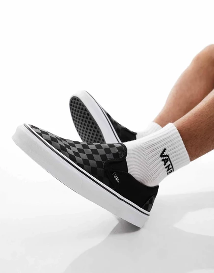 Женские слипоны Vans Classic с шахматным принтом, черно-серые