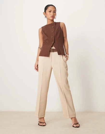 Узкие прямые брюки ASOS DESIGN Petite, сшитые на заказ, с поясом из камня stone