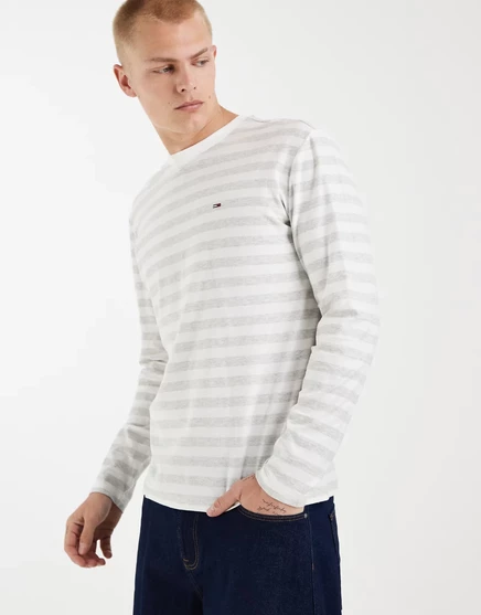Мужская футболка с длинным рукавом Tommy Jeans Essentials в полоску, экрю