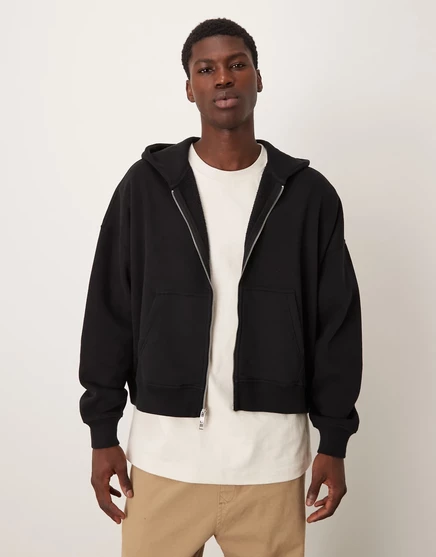 Укороченная толстовка на молнии Abercrombie &Fitch essential черного цвета