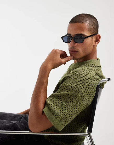 Мужское поло ASOS Design вязаное оверсайз с сеткой, хаки