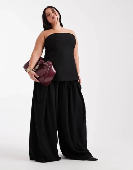 Облегающие контрастные брюки-баллоны ASOS DESIGN Curve из черного букле - часть комплекта  black