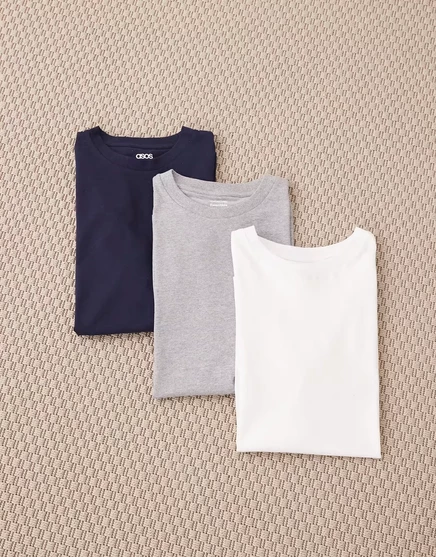 Мужские футболки ASOS Essentials 3 шт., белый/серый/тёмно-синий