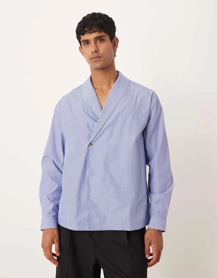 Мужская рубашка ASOS Design с запахом, синяя в полоску