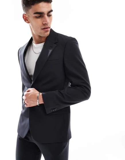 Приталенный пиджак-скинни из стрейчевой ткани от ASOS DESIGN черного цвета black