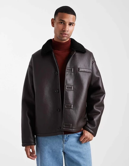 ДИЗАЙНЕРСКАЯ куртка-авиатор ASOS с воротником borg коричневого цвета brown