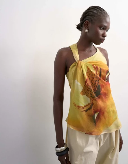 Женский топ TopShop с узлом на плече, желтый цветочный