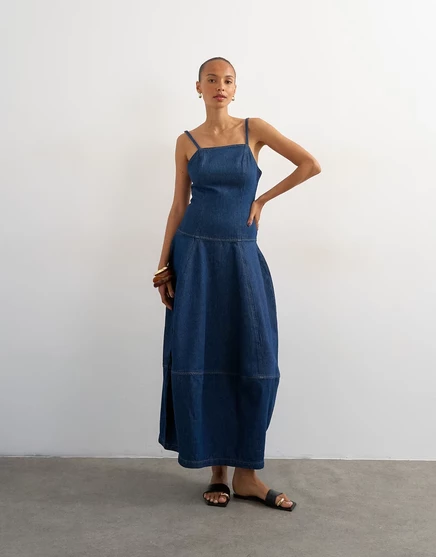 Женское джинсовое платье-макси Topshop Barrel с эффектом стирки, индиго