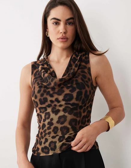 Облегающий драпированный топ из сетчатого материала ASOS DESIGN с принтом в виде животных