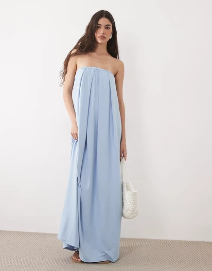 Женское макси-платье ASOS Design бандо, светло-голубое