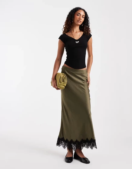 Женская юбка Vero Moda Tall, сатиновая миди, зеленая