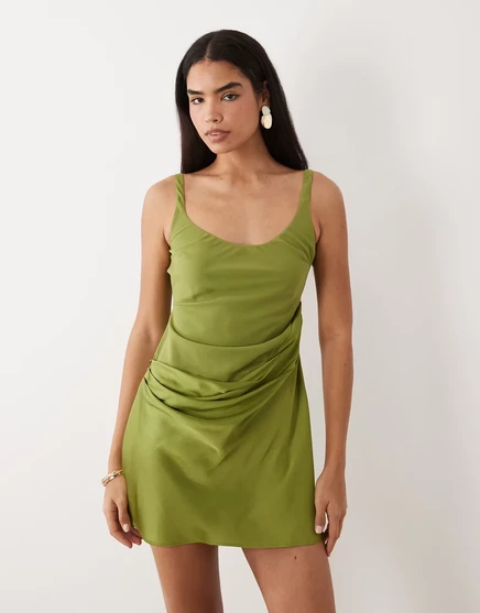 Женское мини-платье ASOS Design с драпировкой, оливковое