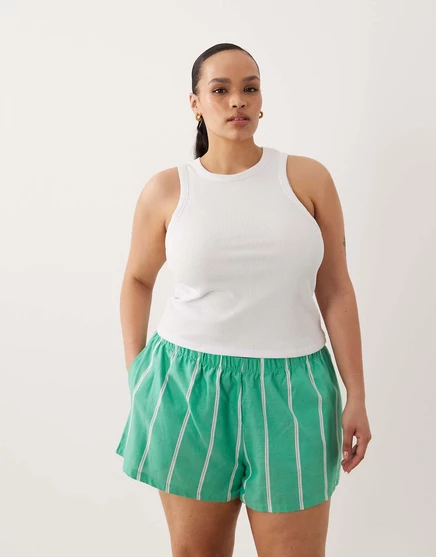 Пижамные шорты-боксеры ASOS DESIGN Curve в яркую полоску зеленого цвета в зеленую полоску