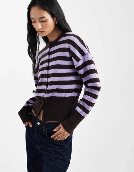 Кардиган с приталенной талией Daisy Street в сиренево-коричневую полоску lilac brown stripes