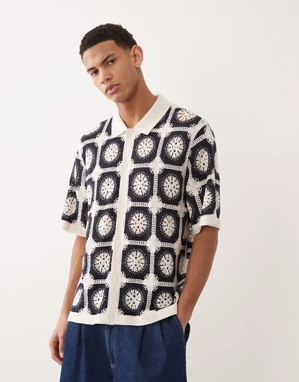 Вязаная крючком рубашка Jack &amp Jones с рисунком из черной и белой морской соли