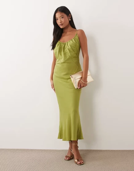 Женское миди-платье ASOS Petite с вырезом, оливковое