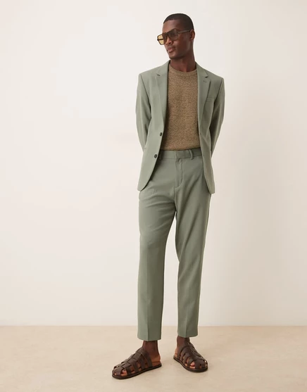 Зауженные костюмные брюки ASOS DESIGN из зеленой саржи green
