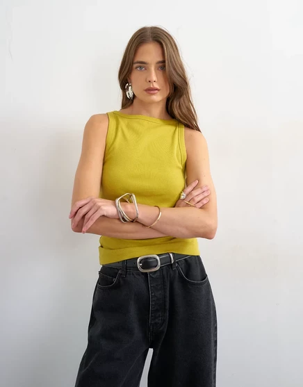 Женская майка TopShop с фигурным вырезом, зеленая