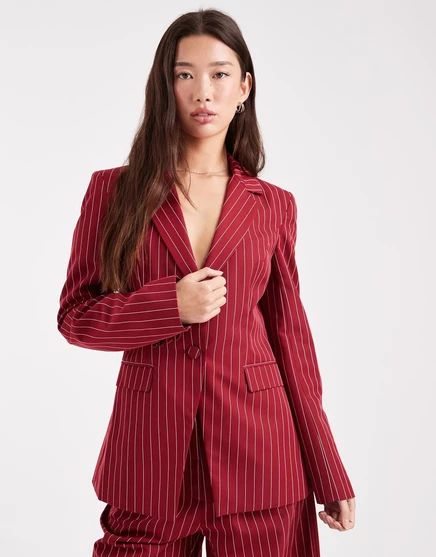 Женский пиджак Miss Selfridge в тонкую полоску, темно-бордовый