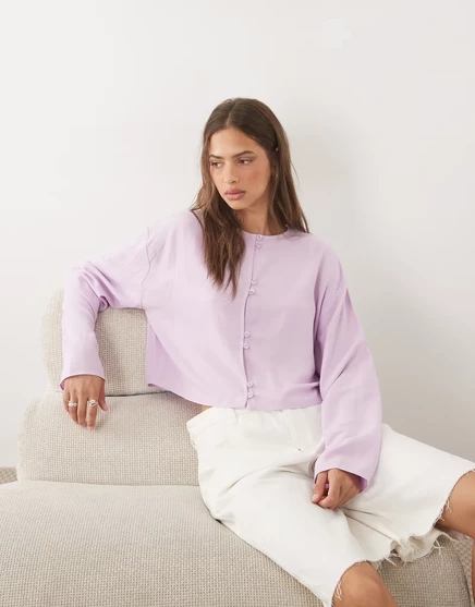 Женская блузка ASOS Design с воротником-стойкой, розовая