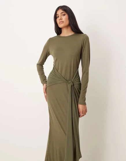  Длинное платье ASOS DESIGN цвета хаки khaki