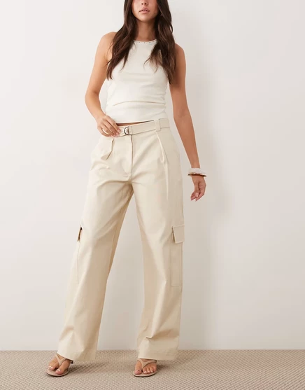 Женские брюки Mango baggy utility, бежевые