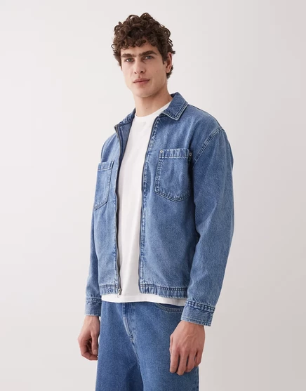 Джинсовая куртка Abercrombie &amp Fitch workwear на молнии темно-синего цвета
