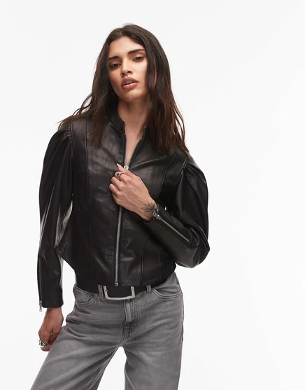 Женская косуха AllSaints Rayna из кожи ягненка, черная с серебристым