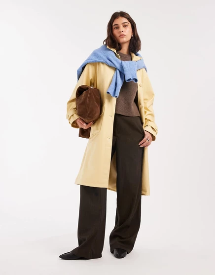 Женский тренч Miss Selfridge из экокожи, кремовый