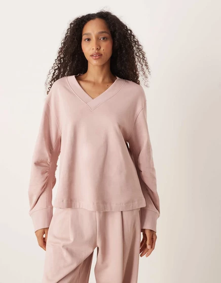 Дизайнерская толстовка ASOS с v-образным вырезом и вафельной вставкой розового цвета - часть комплекта pink