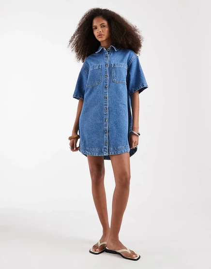 Женское платье-рубашка ASOS Design Denim Boxy, средне-синее