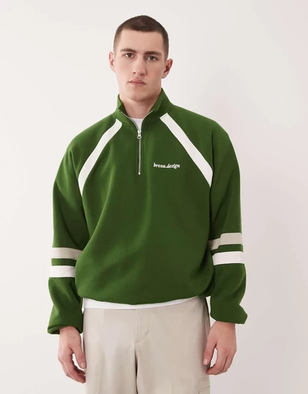 Непринужденная толстовка ASOS DESIGN на молнии до половины длины с деталями кроя и шитья в цвете green garden green
