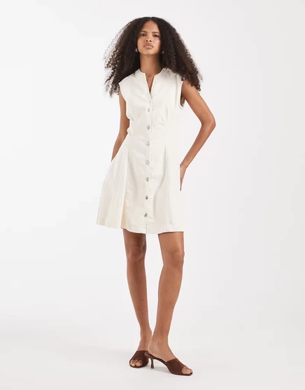 Женское мини-платье Only V-neck на пуговицах, экрю