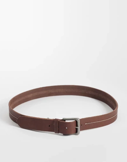 Мужской кожаный ремень Jack & Jones со строчкой, коричневый