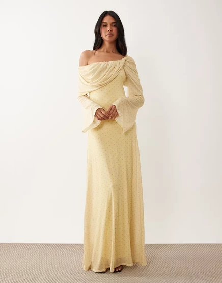 Женское макси-платье ASOS Design с открытыми плечами, лимонное в горох