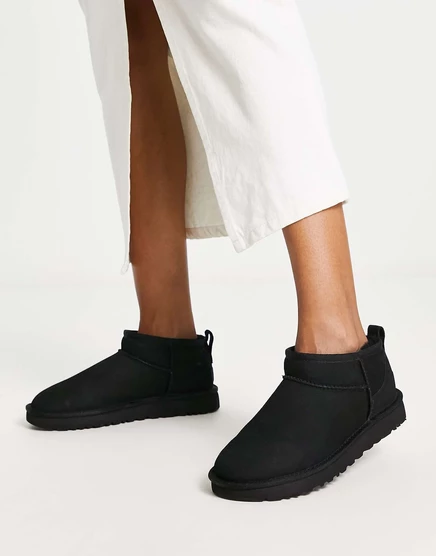 Ботильоны UGG Classic Ultra Mini черного цвета из замши black