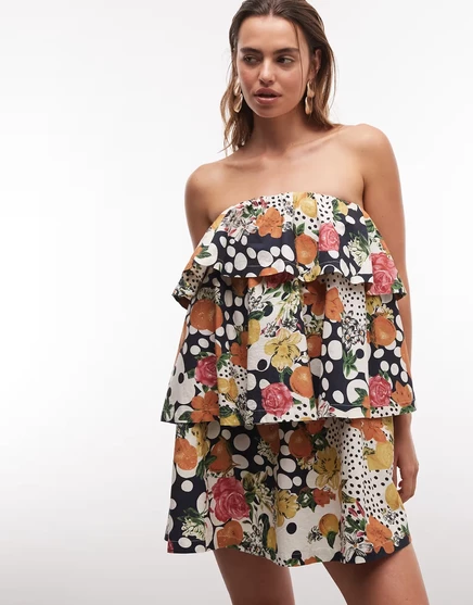 Женское мини-платье-бандо ASOS Design с рюшами, фруктовый принт