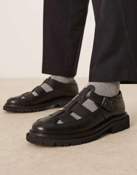 Кроссовки mary janes от ASOS DESIGN из черной кожи на рифленой подошве black