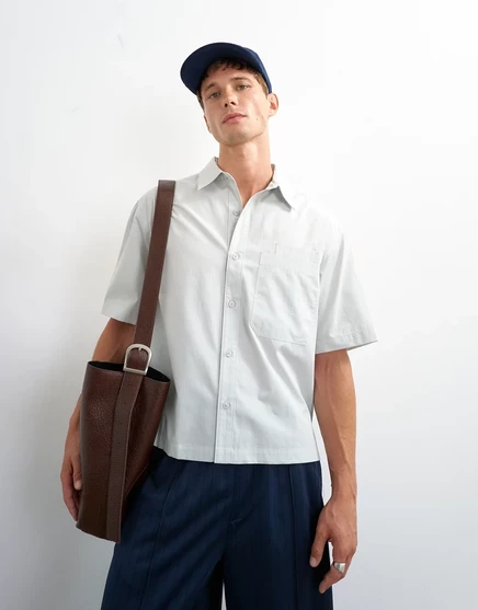 Укороченная поплиновая рубашка свободного покроя Topman цвета шалфея-шалфея зеленого