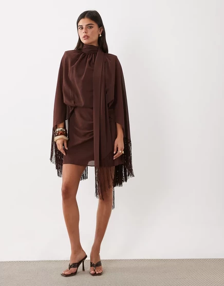 Женское мини-платье ASOS Design с бахромой, коричневое