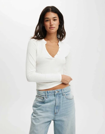 Мужской лонгслив CottonOn Ryan henley, белый