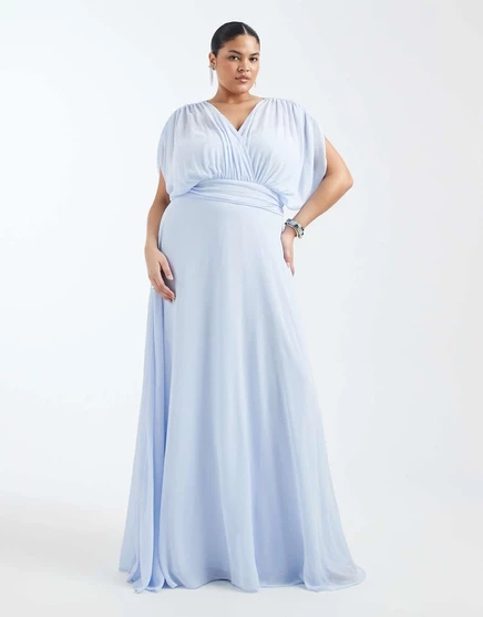 Макси-платье из плиссированного шифона TFNC Plus Bridesmaid Lova синего цвета blue