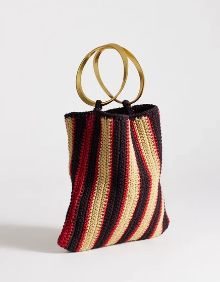 Вязаная крючком сумочка Topshop Carlie с металлической ручкой в шоколадную полоску chocolate stripe