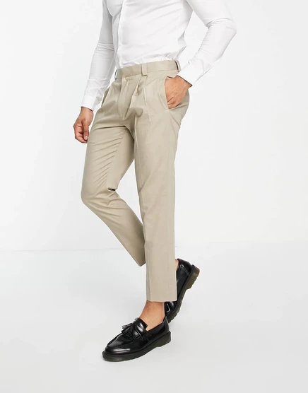Белые зауженные брюки из льняного микса Topman stone