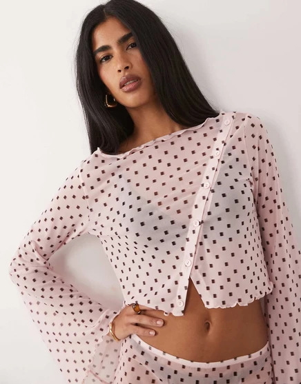 Женский топ ASOS Design из сетки, рукав-ангел, розовый