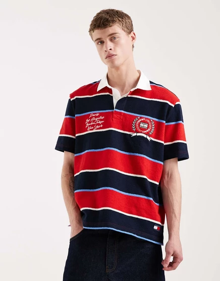 Мужское поло Tommy Jeans свободного кроя в красную полоску