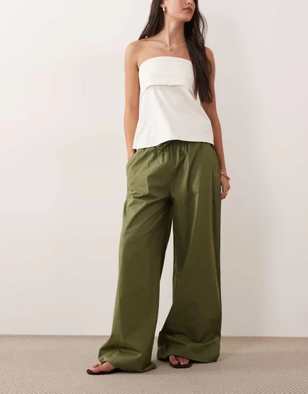 Женские широкие брюки ASOS Design на кулиске, оливковые