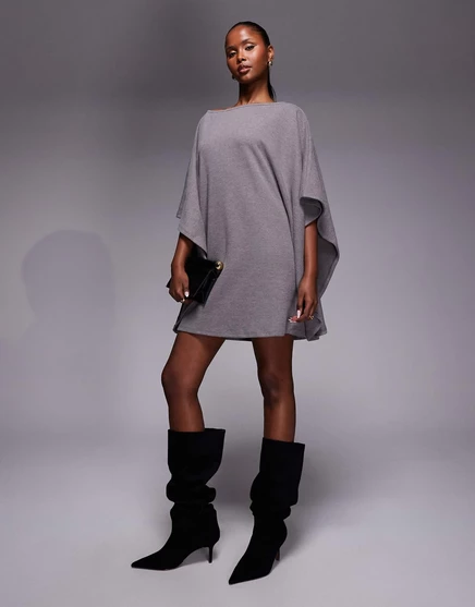 ДИЗАЙНЕРСКОЕ мини-платье-накидка ASOS из сверхмягкой ткани серого цвета gray