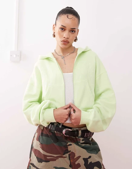 Укороченная толстовка Nike Street с капюшоном на молнии цвета лайма light green