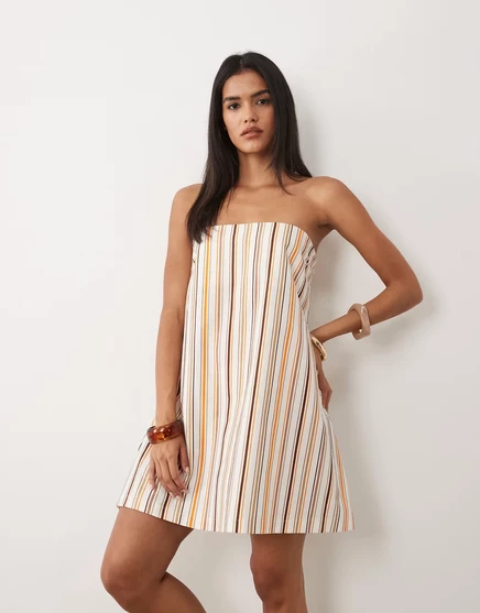 Женское бандо мини-платье ASOS Design в кремовую полоску